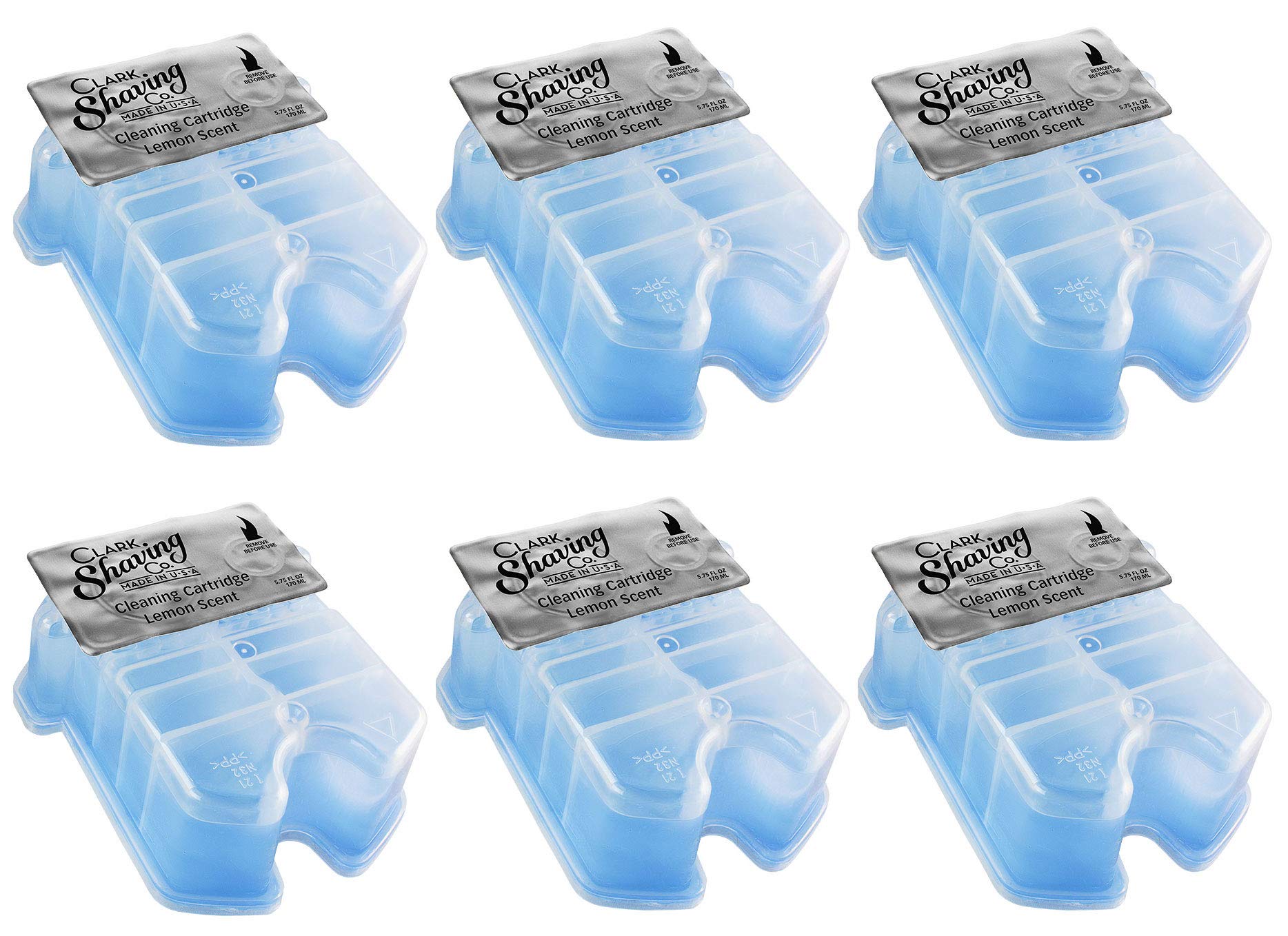 Clark Shaving Co cartucho frontal mostrando compatibilidad con Braun y beneficio de limpieza