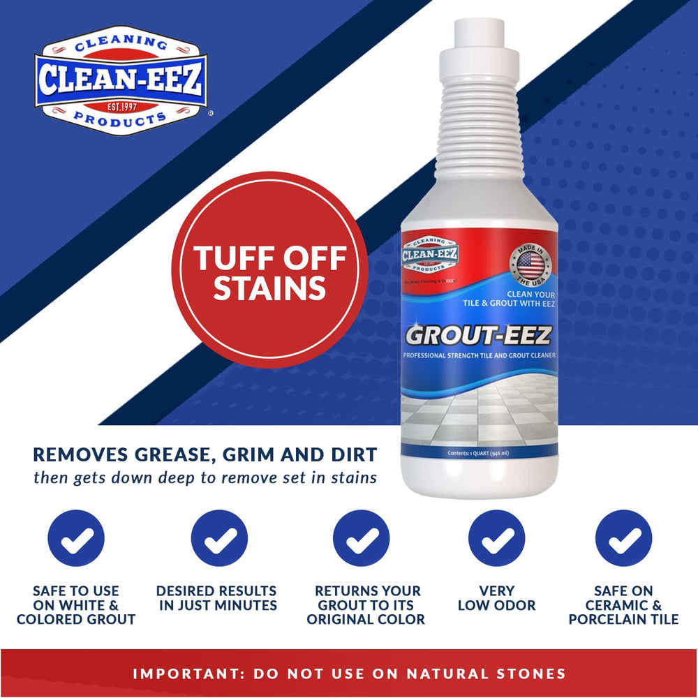 Clean-eez Grout-eez enfoque en lechada limpia que resalta detalle y renovación