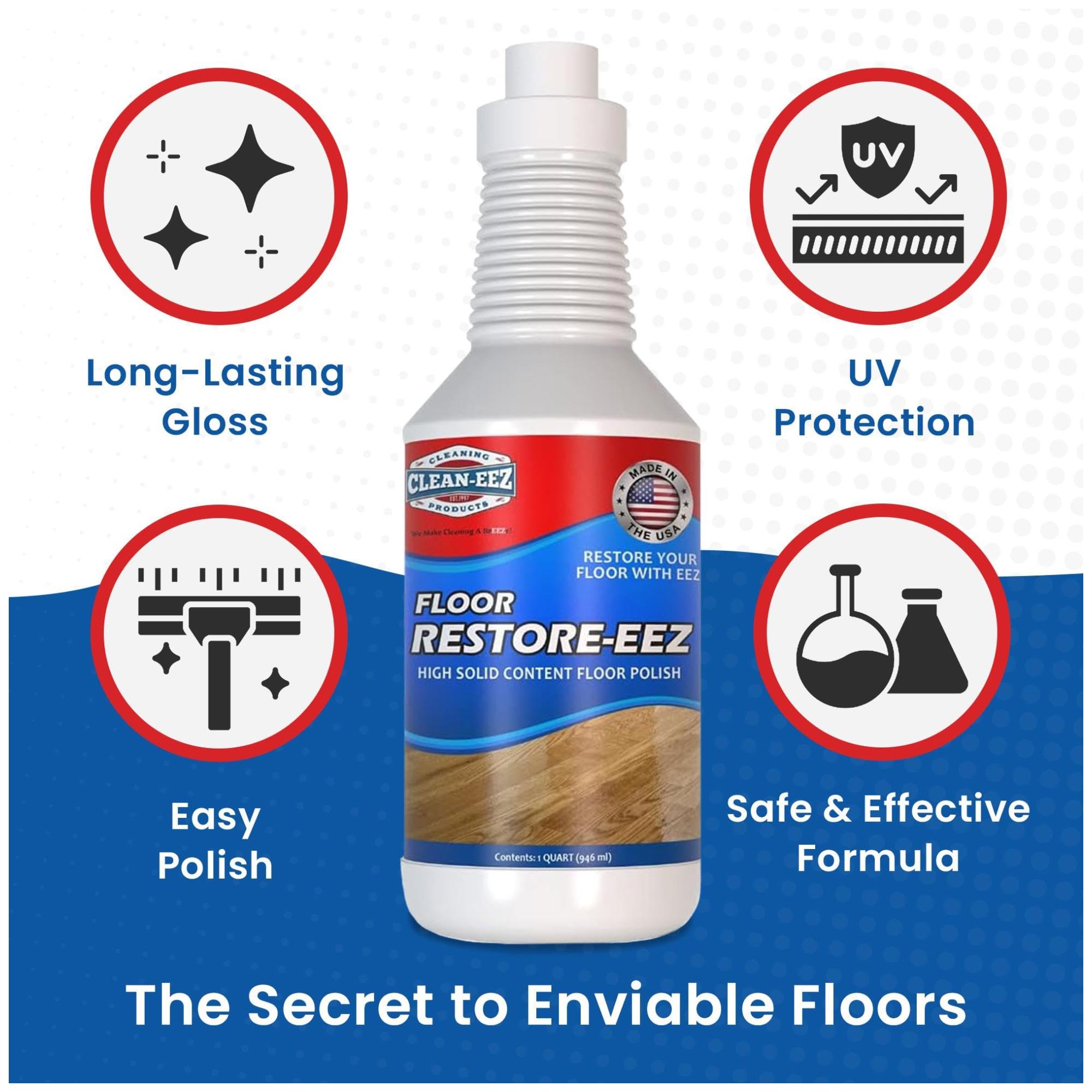Clean-eez Restore-eez etiqueta con instrucciones y beneficios claros
