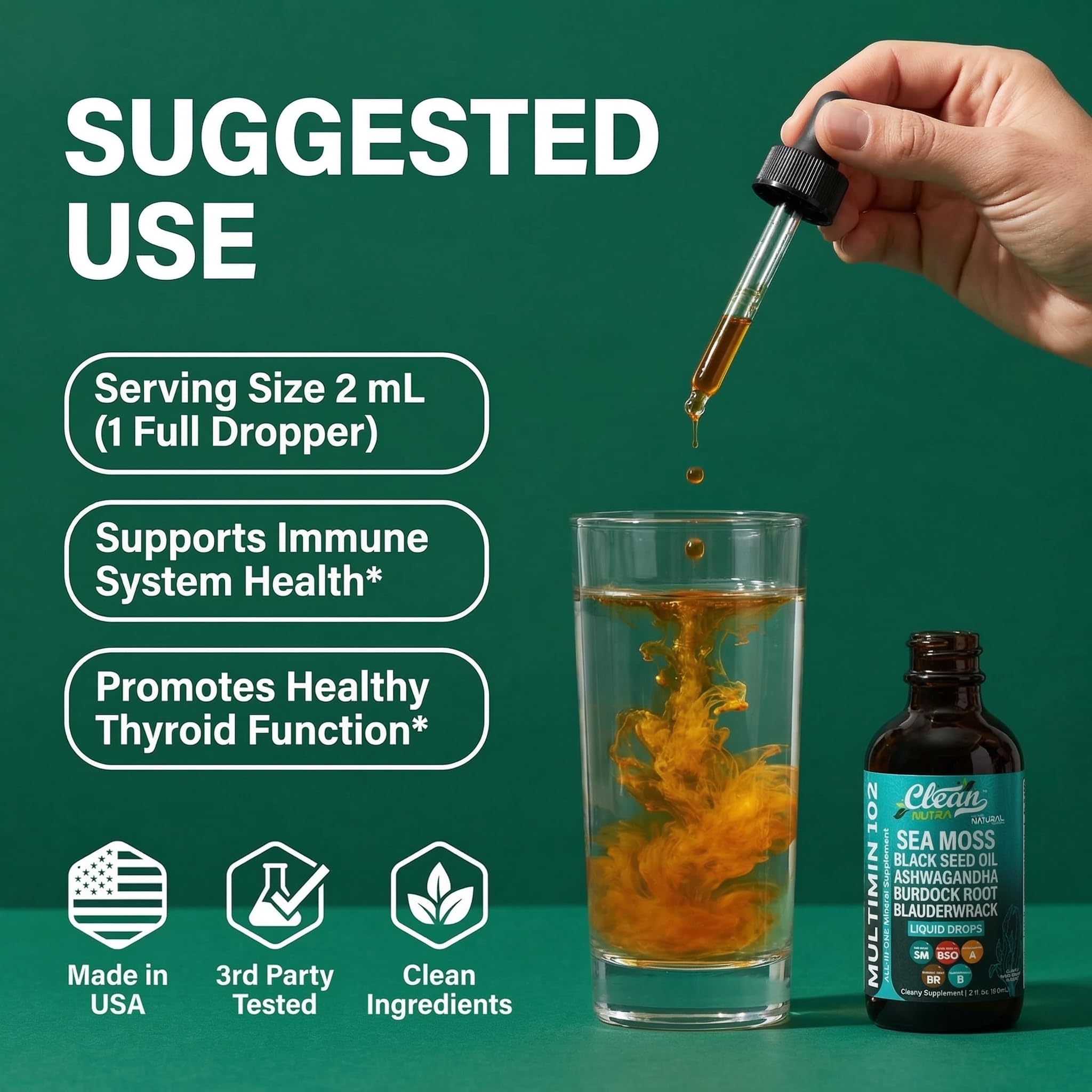 Clean Nutraceuticals botella colocada en una cocina mostrando uso cotidiano
