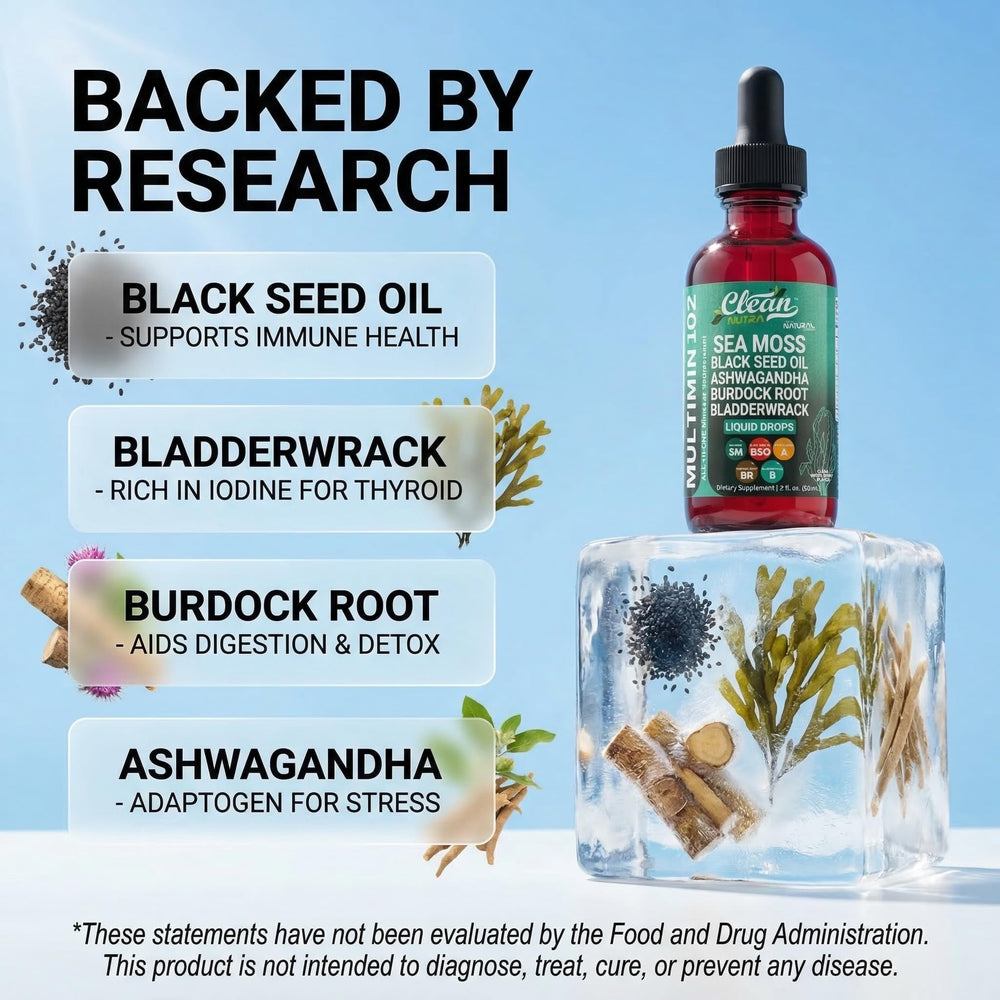 Clean Nutraceuticals etiqueta con lista de ingredientes clave y beneficios