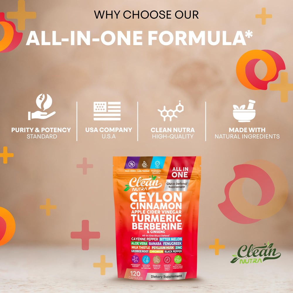 Clean Nutraceuticals ingredientes secos (canela y vinagre) ilustran fuente natural