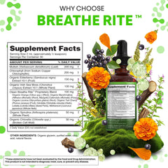 Clean Nutraceuticals etiqueta de Breathe Rite con lista de ingredientes orgánicos