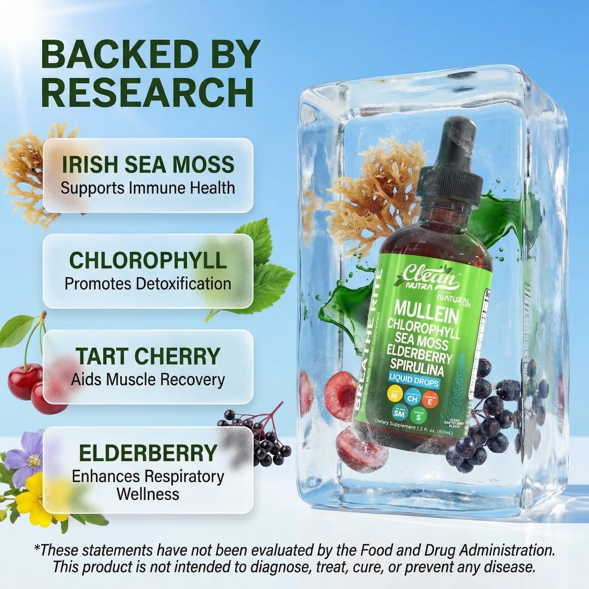 Clean Nutraceuticals frasco abierto con cuentagotas mostrando porción de 2 ml
