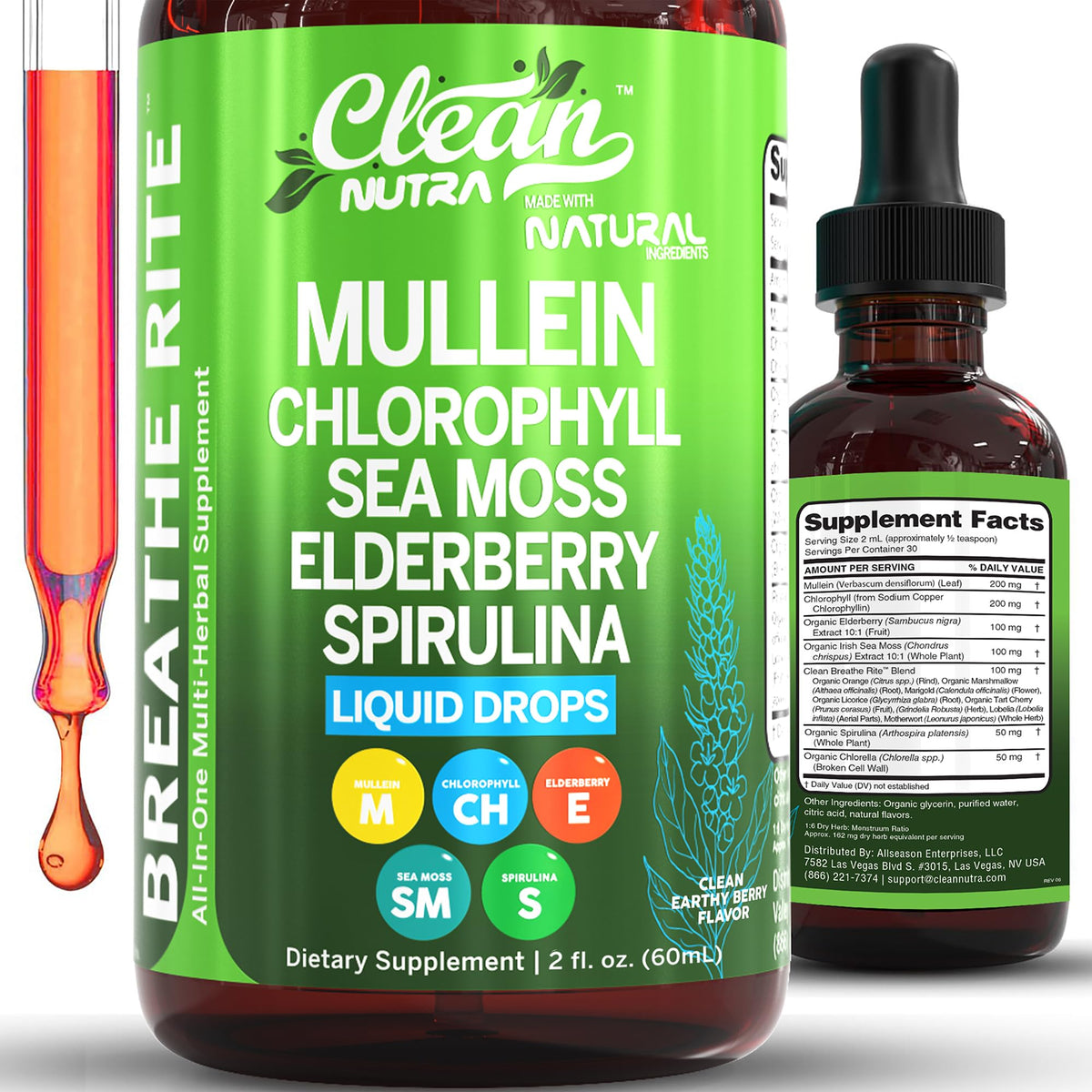 Clean Nutraceuticals frasco Breathe Rite frente mostrando etiqueta clara y tamaño