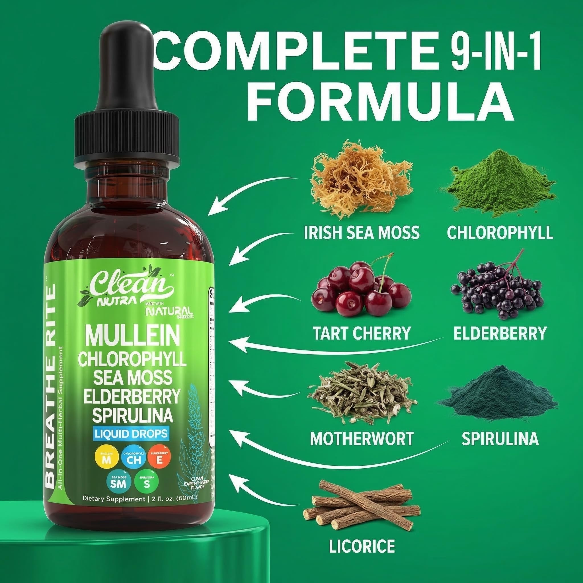 Clean Nutraceuticals ingredientes orgánicos (sea moss, spirulina) dispuestos ordenados