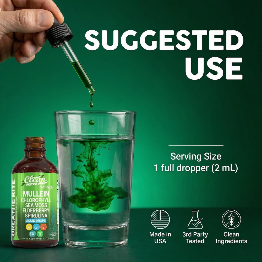 Clean Nutraceuticals Breathe Rite servida en un vaso de agua para fácil ingestión