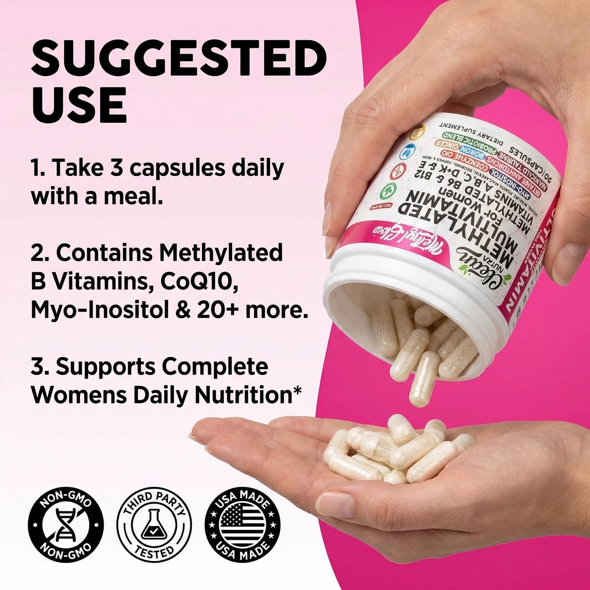 Clean Nutraceuticals cápsulas en mano indicando tamaño y conveniencia