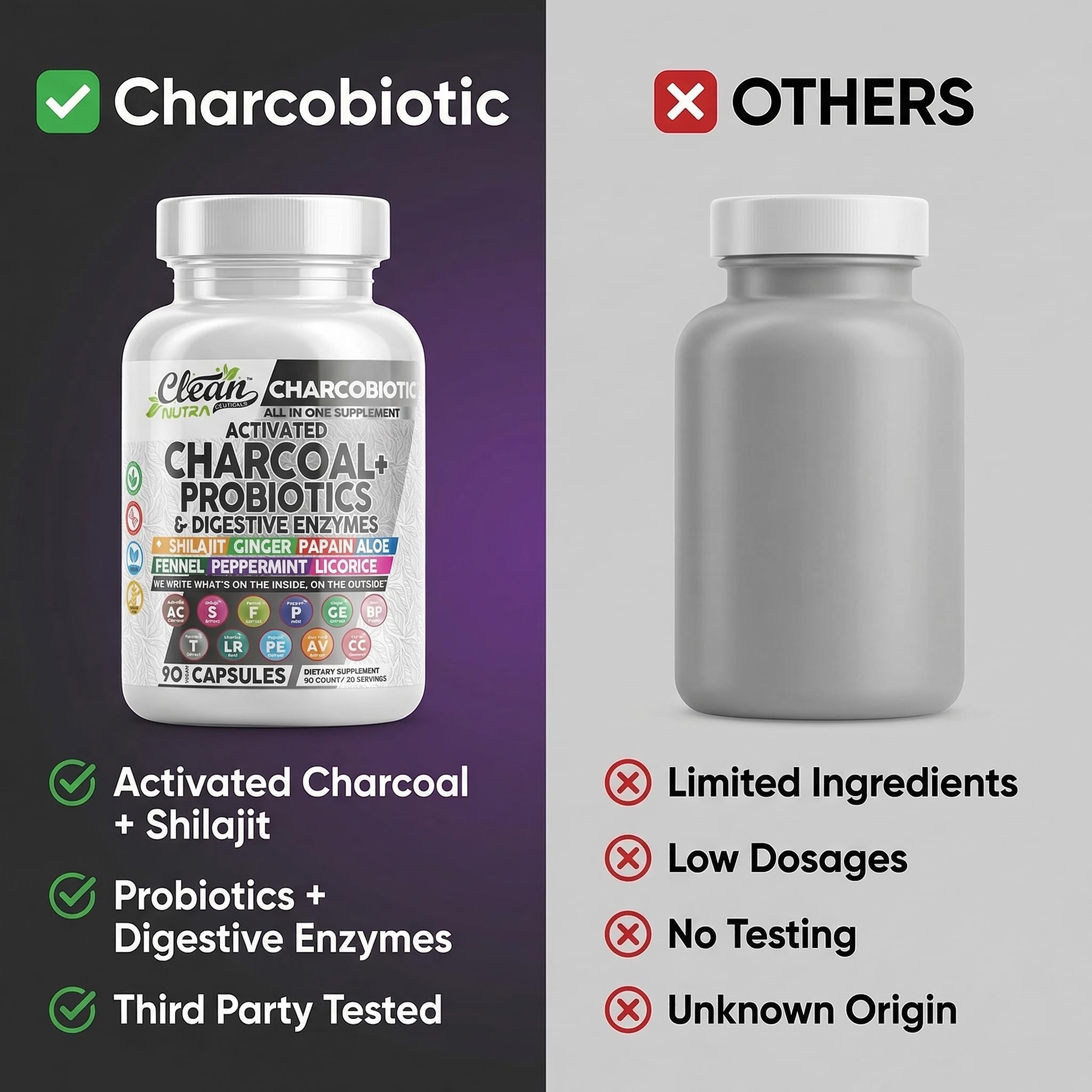 Clean Nutraceuticals etiqueta nutricional con lista de cepas y extractos clave