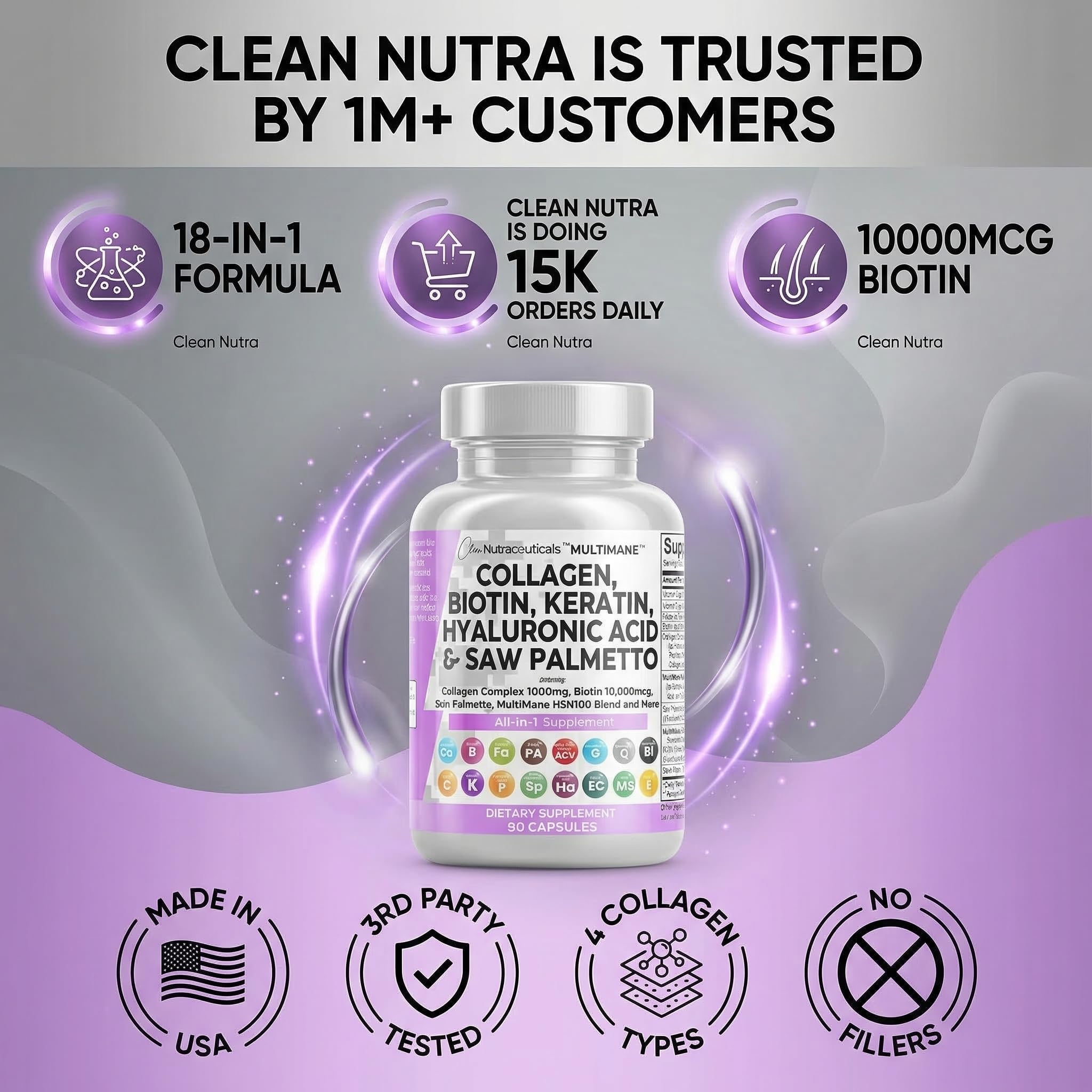 Clean Nutraceuticals comparación con otros frascos para destacar ahorro de espacio