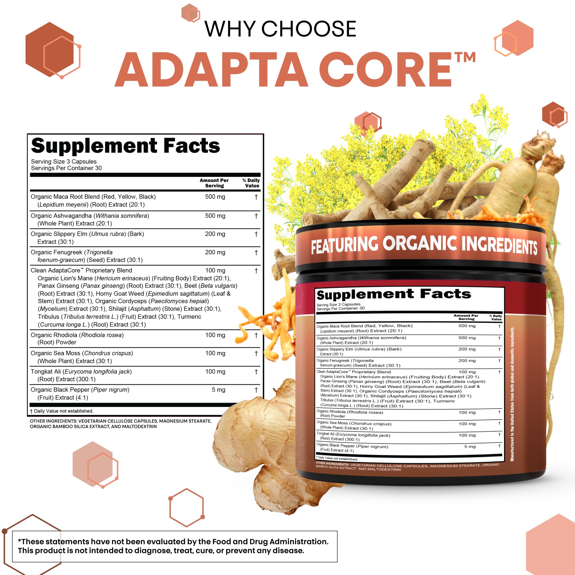 Clean Nutraceuticals etiqueta con lista de ingredientes y certificaciones claras