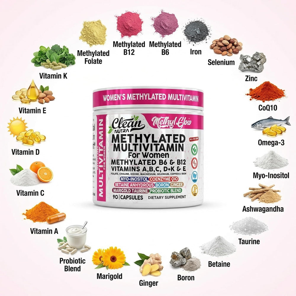 Clean Nutraceuticals etiqueta nutricional con listado de vitaminas clave