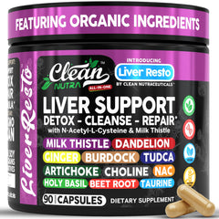 Clean Nutraceuticals front label showing liver cleanse formula and 90 capsules benefit convenience