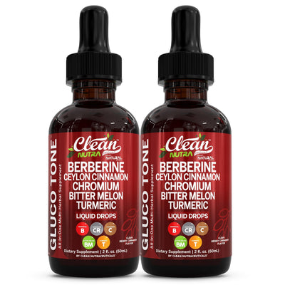 Clean Nutraceuticals Gluco Tone front label showing organic ingredients and benefits