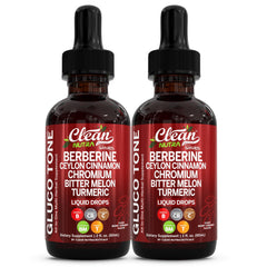 Clean Nutraceuticals Gluco Tone front label showing organic ingredients and benefits