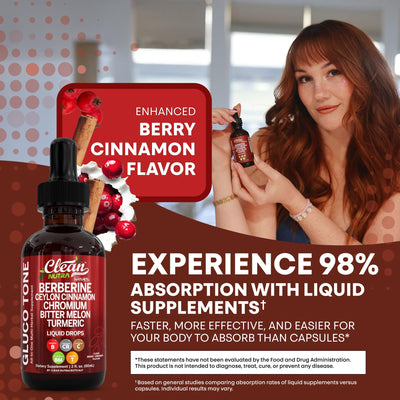 Clean Nutraceuticals bottle beside a glass showing bottle size and everyday scale