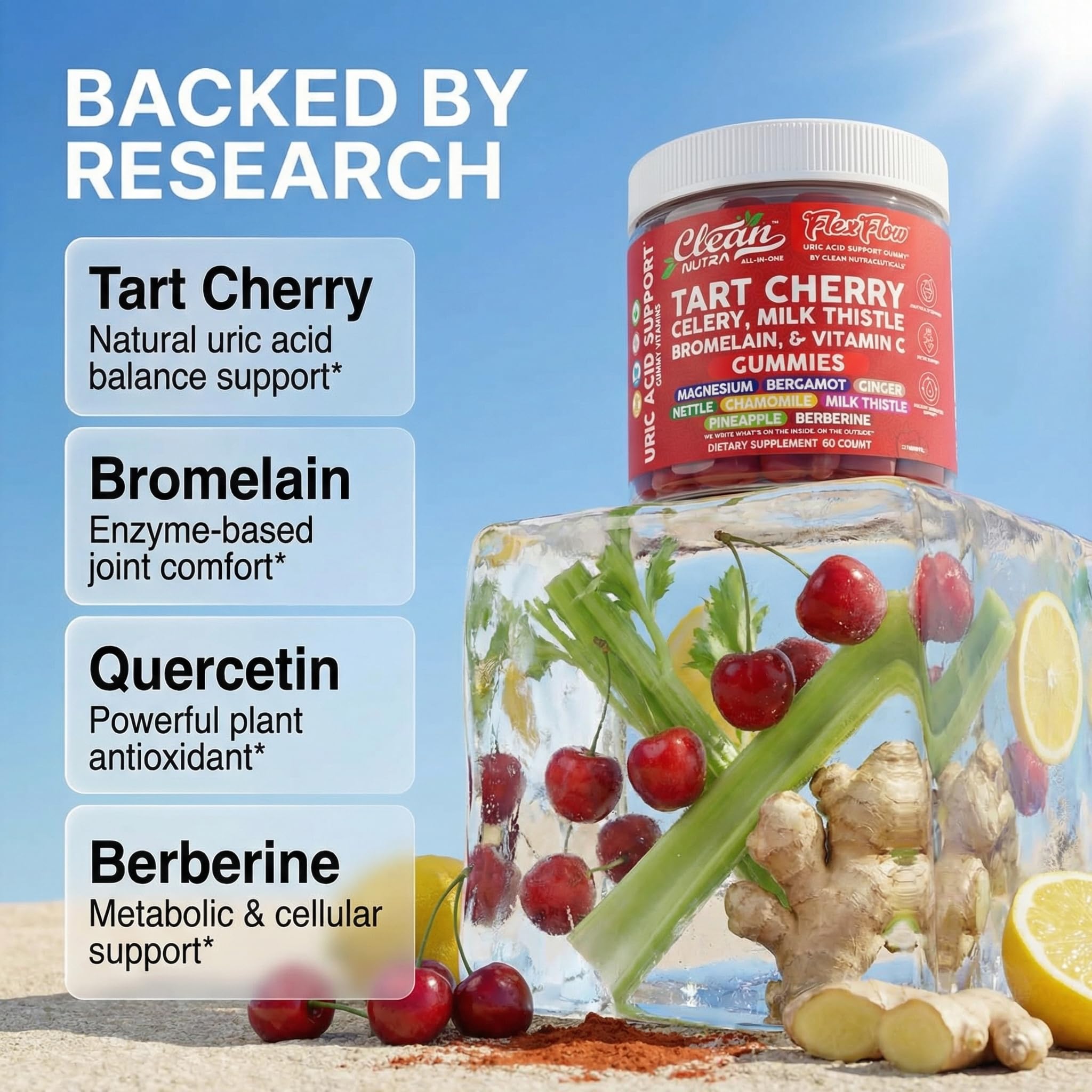Clean Nutraceuticals varias gomitas organizadas, conveniencia diaria visible