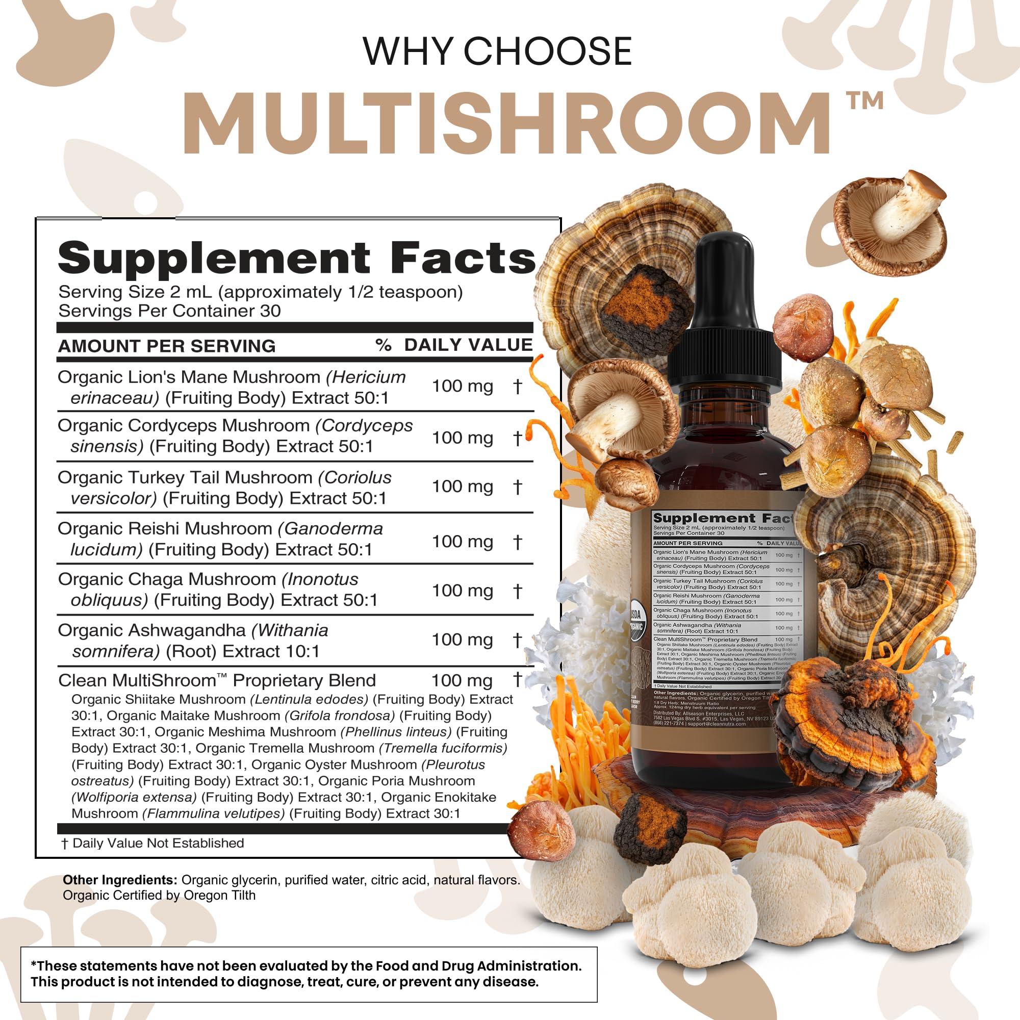 Clean Nutraceuticals montaje de los hongos usados mostrando variedad