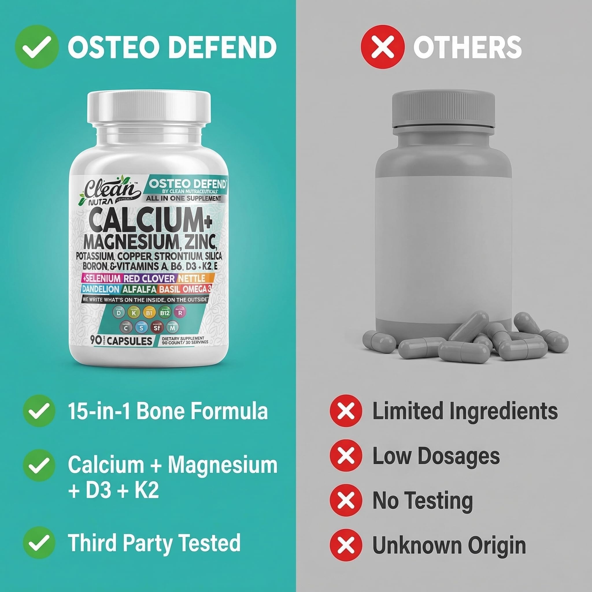 Clean Nutraceuticals botella abierta con cápsulas listas para tomar