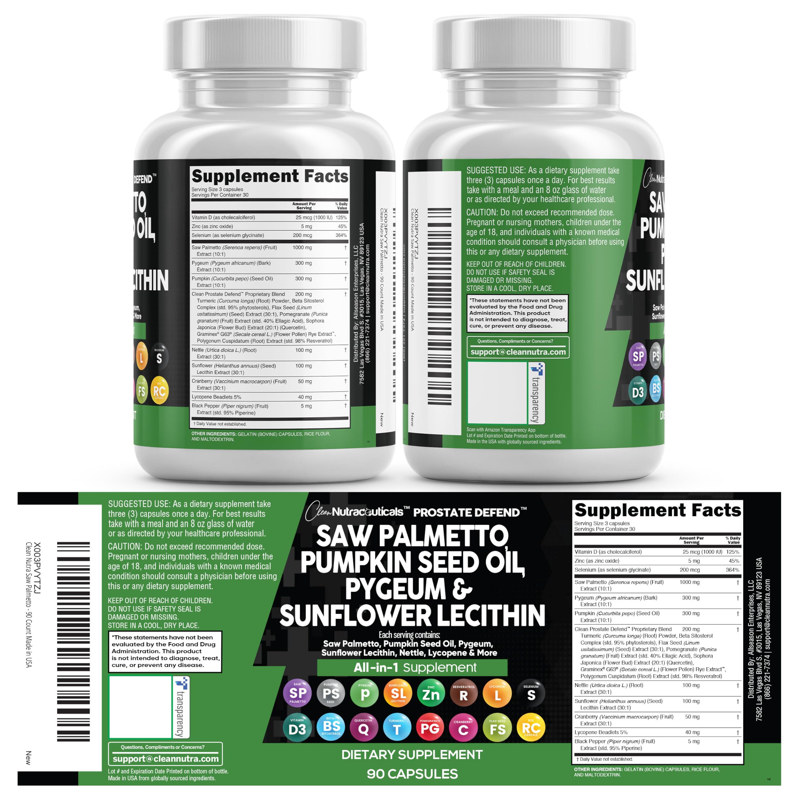 Clean Nutraceuticals frasco abierto con 90 cápsulas visible, suministro mensual