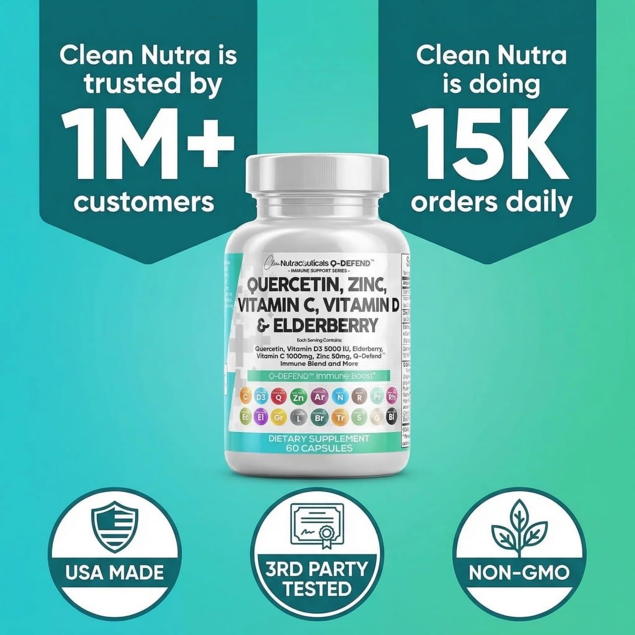 Clean Nutraceuticals frasco junto a regla para comparar tamaño y dosis