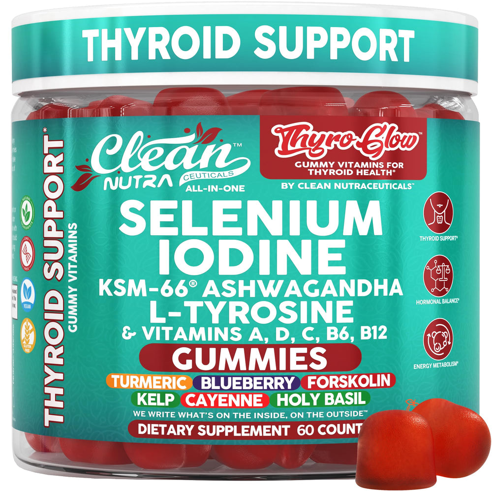Clean Nutraceuticals frasco frontal mostrando ThyroGlow, apoyo nutritivo fácil