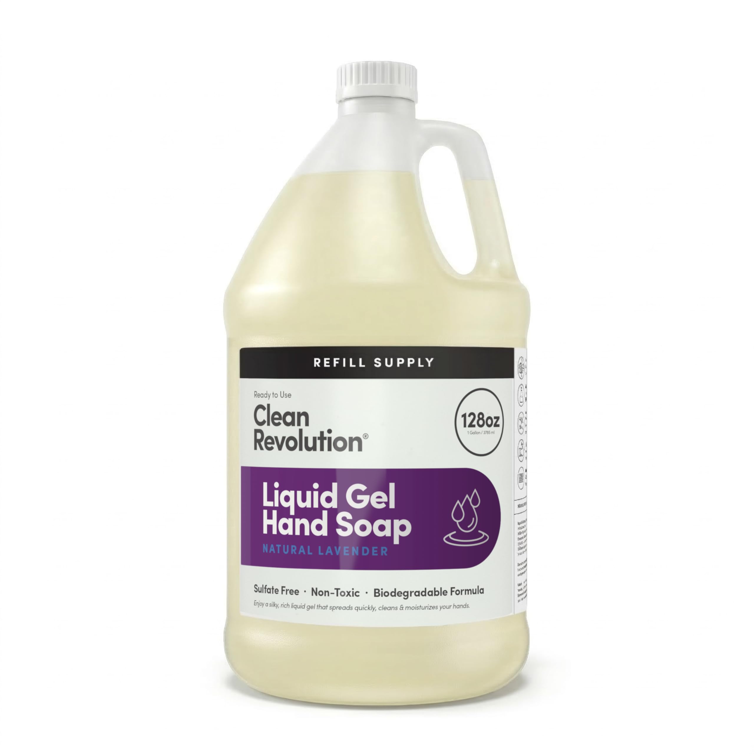 Clean Revolution envase frontal 128 oz mostrando etiqueta y tamaño práctico
