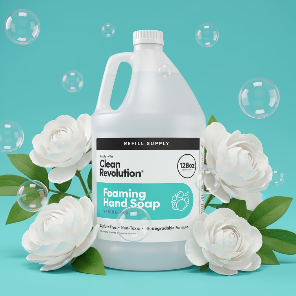 Hand holding Clean Revolution 128 oz gallon for scale and refill convenience