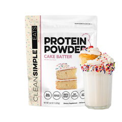Clean Simple Eats empaque frontal Cake Batter mostrando porción y sabor