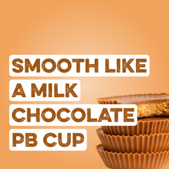 Clean Simple Eats open tub revealing fine chocolate peanut butter powder