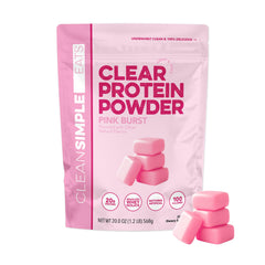 Clean Simple Eats envase frontal Pink Burst mostrando diseño y 20 servicios