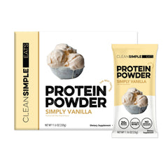 Clean Simple Eats frente del empaque mostrando 10 stick packs y conveniencia