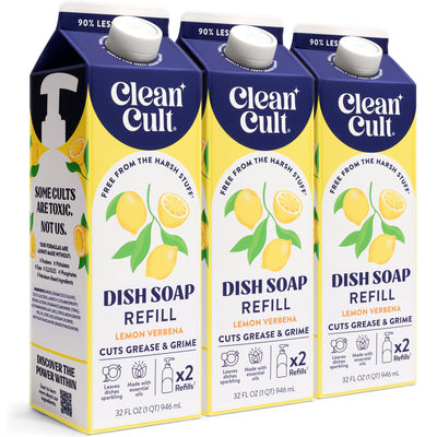 Cleancult lemon verbena refill front packaging showing sustainable design and easy pour