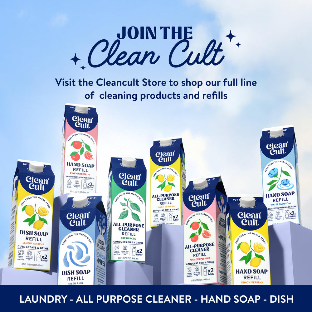 Cleancult recargas sobre mesa con limón y verbena sugieren aroma natural