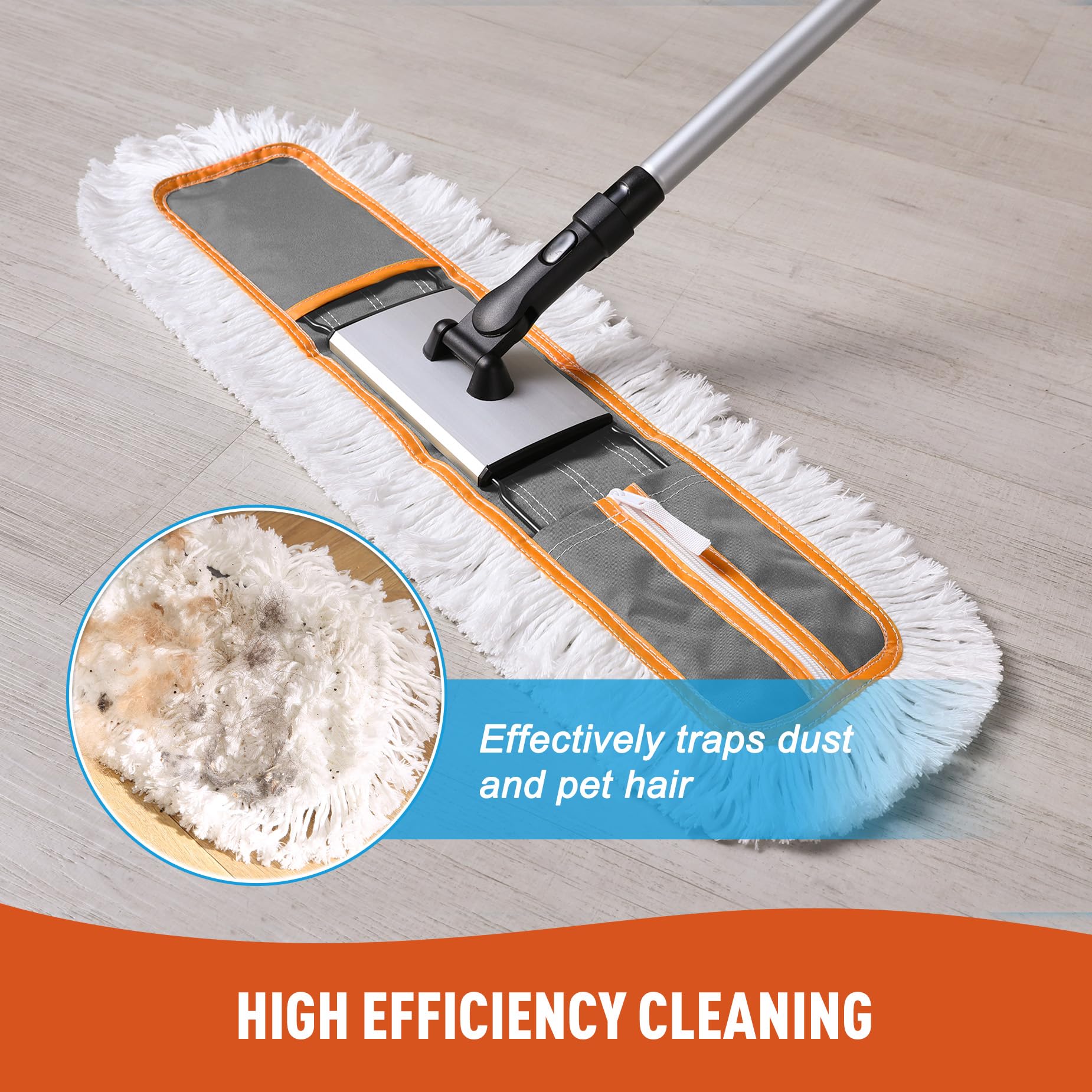 CLEANHOME mango telescópico ajustable mostrando extensión y confort