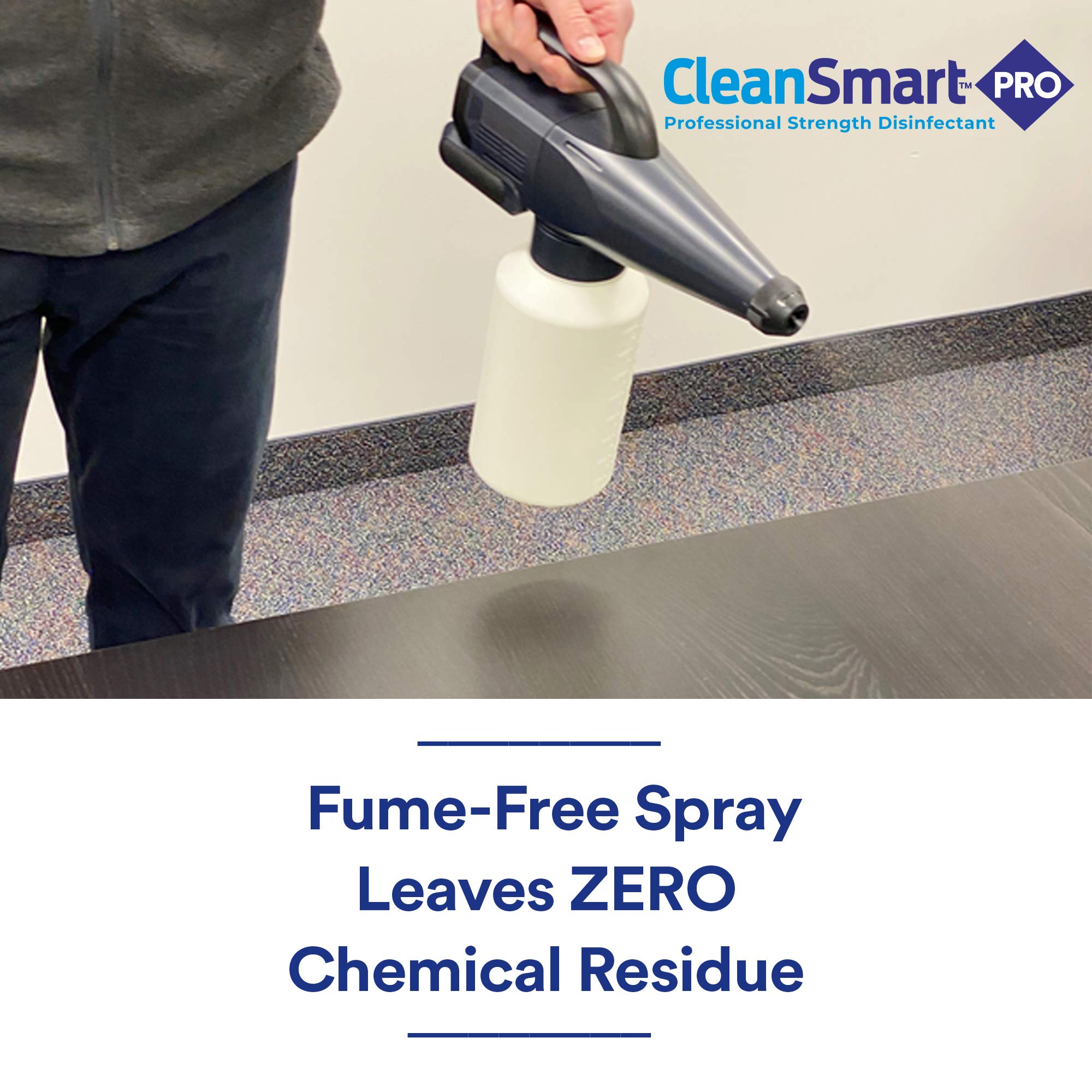 CleanSmart used with an electrostatic sprayer covering a hospital hallway, demonstrating fast coverage