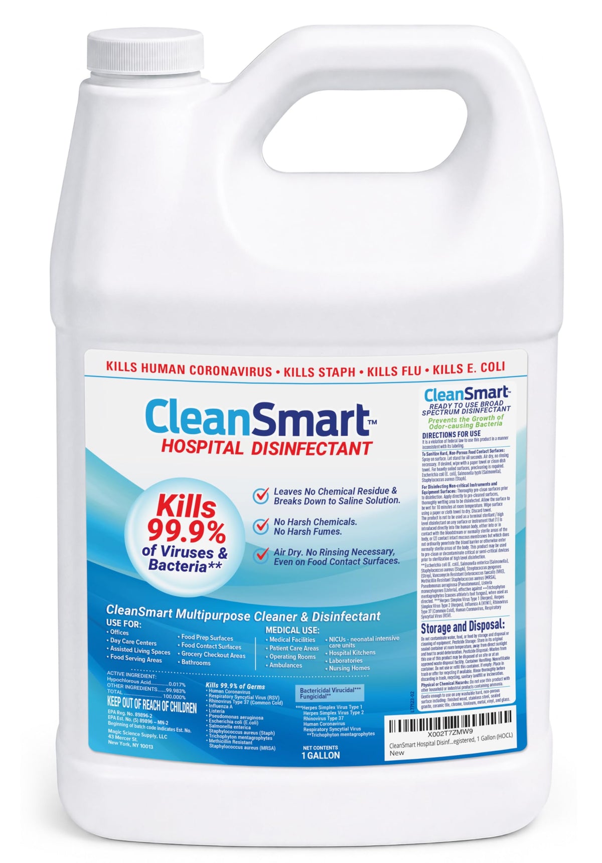 CleanSmart gallon front label showing product name and EPA registration, reassuring compliance