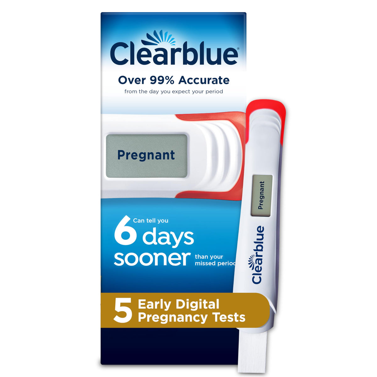 Clearblue empaque frontal mostrando el nombre y beneficios claros