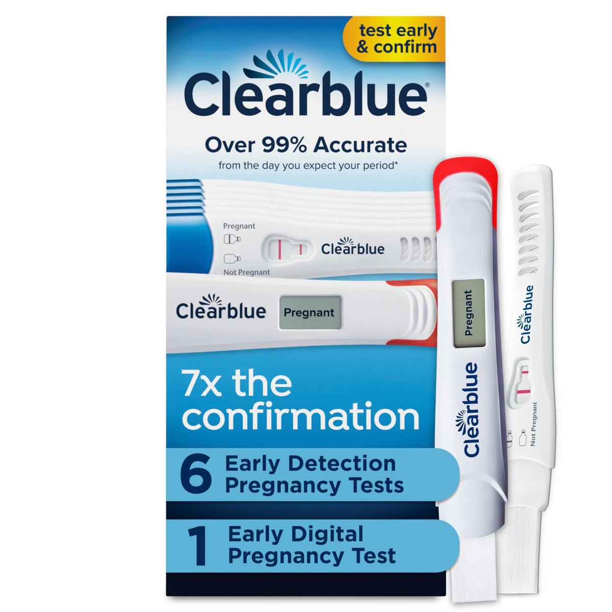 Clearblue empaque frontal mostrando kit y beneficios principales