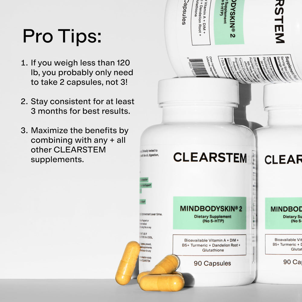CLEARSTEM cápsulas junto a un plato, apoyo a toma durante comidas