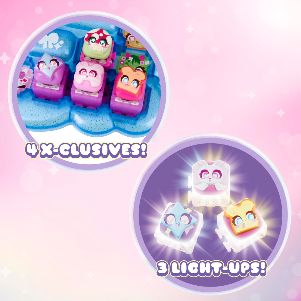 Clickeez twelve Bubble Pops figures placed in keyboard case for easy play