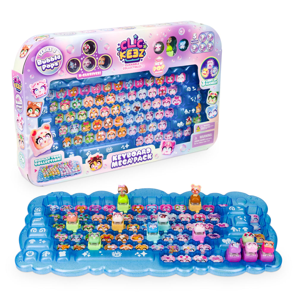 Clickeez keyboard mega pack front view showing contents and benefits