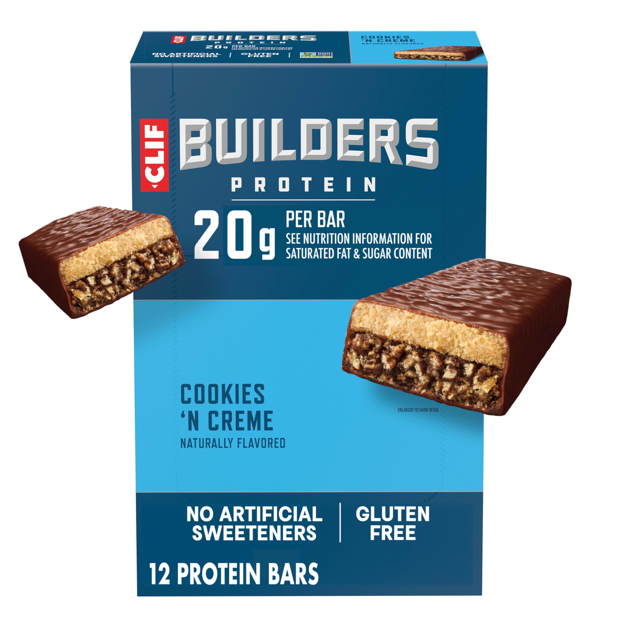 CLIF BUILDER'S empaque frontal mostrando diseño y beneficio práctico