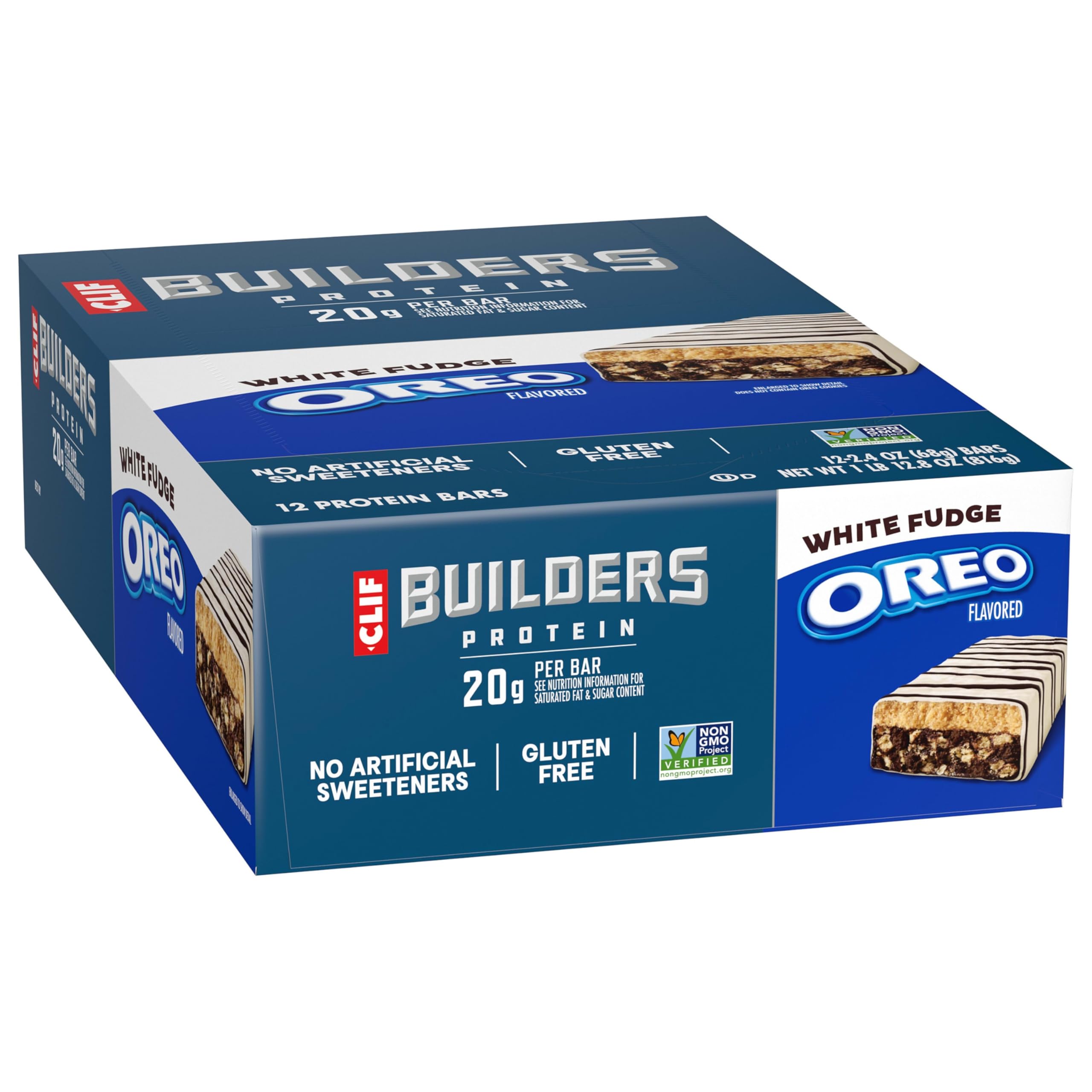 CLIF BUILDERS pack de 12 barras distribuidas mostrando cantidad por compra