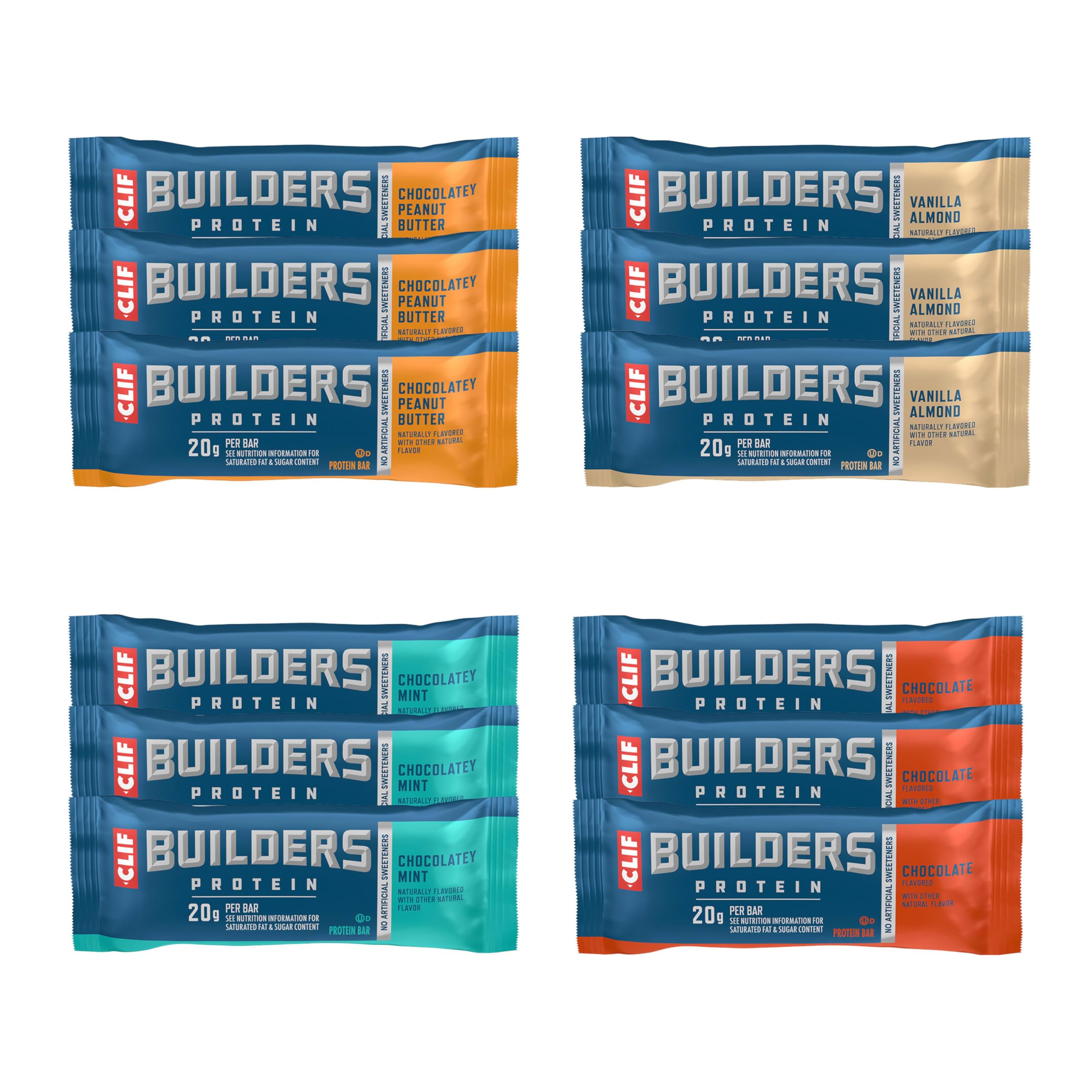 CLIF BUILDERS vista frontal del pack variedad, conveniencia para llevar