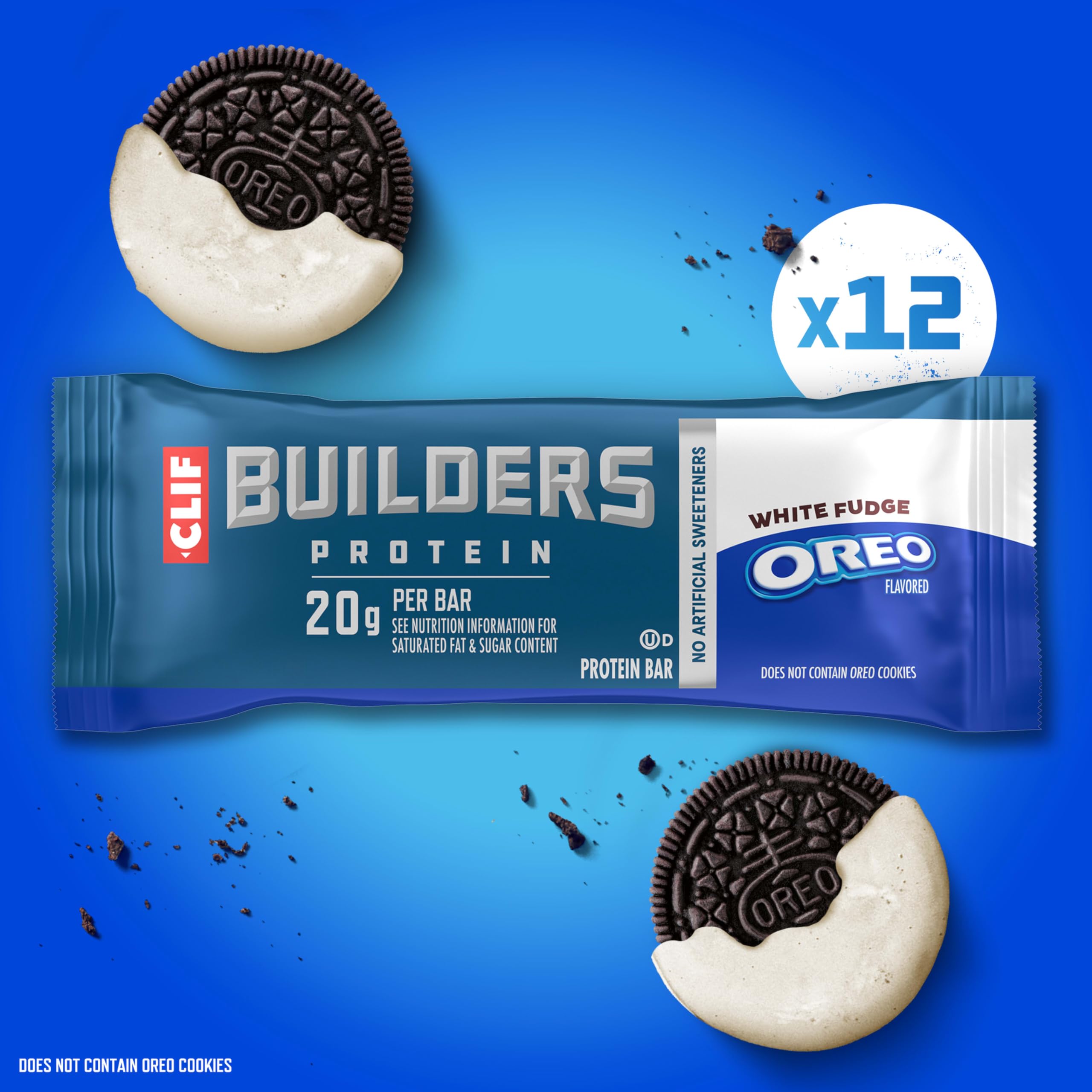 CLIF BUILDERS close-up del recubrimiento fudge blanco que resalta cremosidad