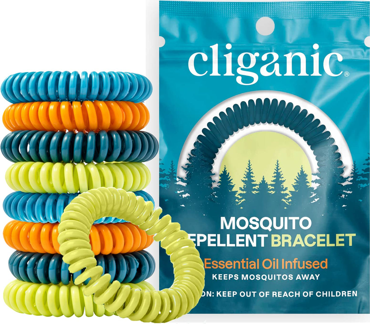 Cliganic vista frontal del paquete con 25 pulseras, práctico para llevar