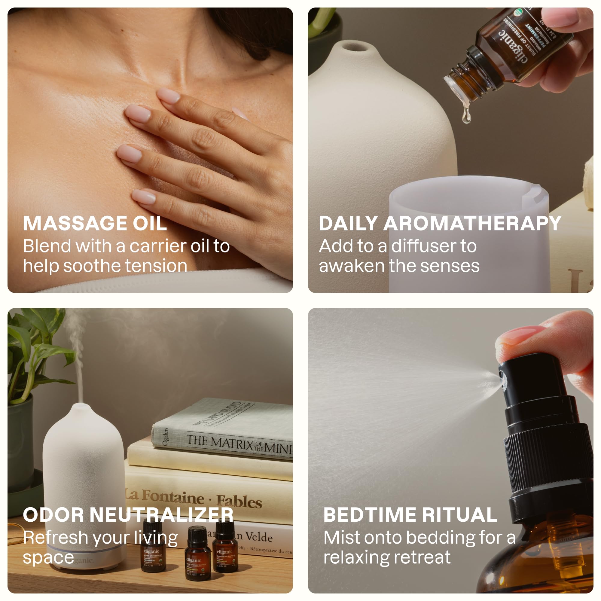 Cliganic aceite difundiéndose en habitación, ambientación agradable