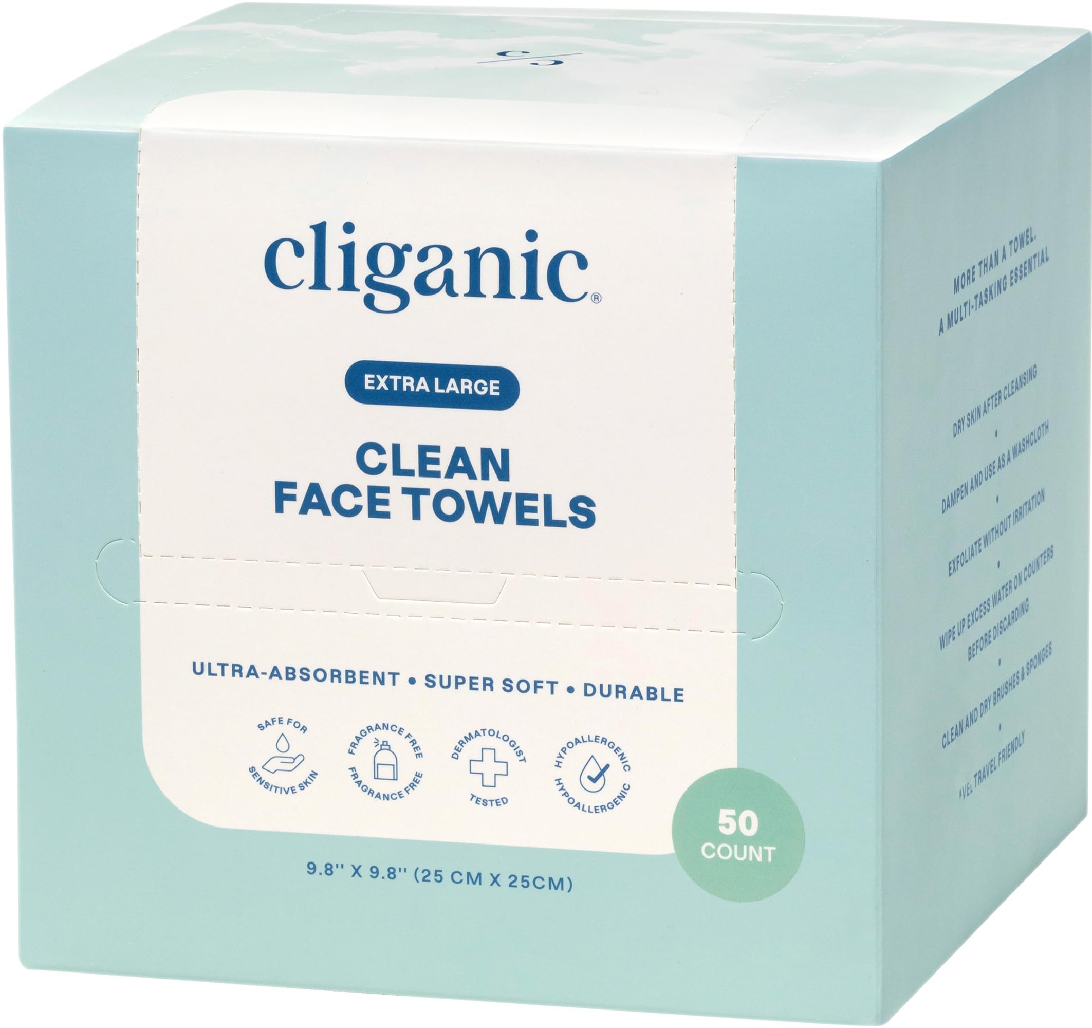 Comparación de manos sosteniendo toalla Cliganic para mostrar escala y grosor