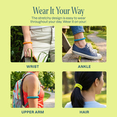 Cliganic niño usando la pulsera, protección personal sin aerosoles